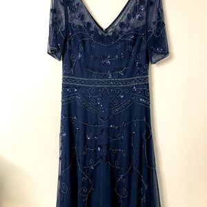 Adrianna Papell Navy Beaded Embellished Dress